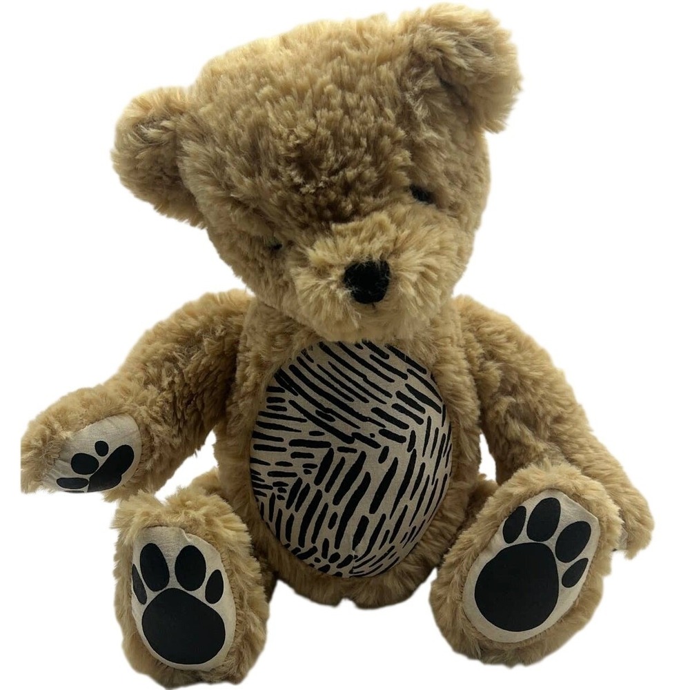 Seedling Teddy Bear Plush Tan Shaggy Stuffed Animal Graphic Belly 10 inch Toy